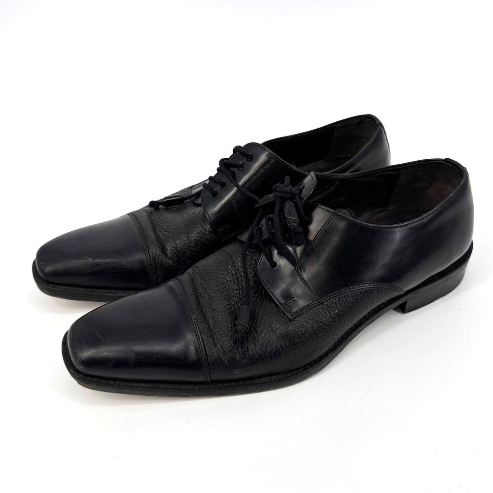 Mezlan‎ Mens Black Leather Cap Toe Textured Oxford Dress Shoes 9.5 M Spain
